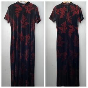 Vtg Teddi Evening Size 12 Black Red Velvet Maxi Dress Asian Oriental Whimsigoth